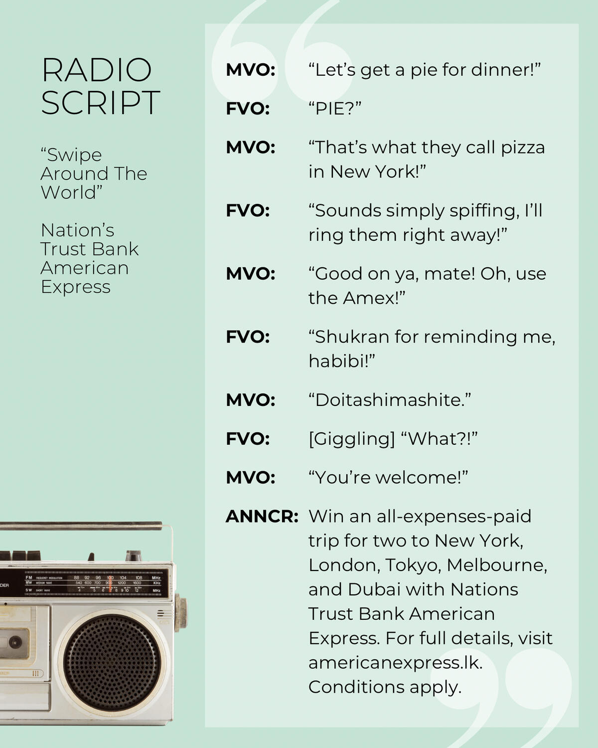 "Accents” - American Express “Swipe & Win” Campaign